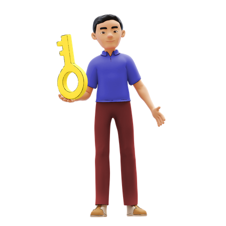 Man with success key  3D Illustration