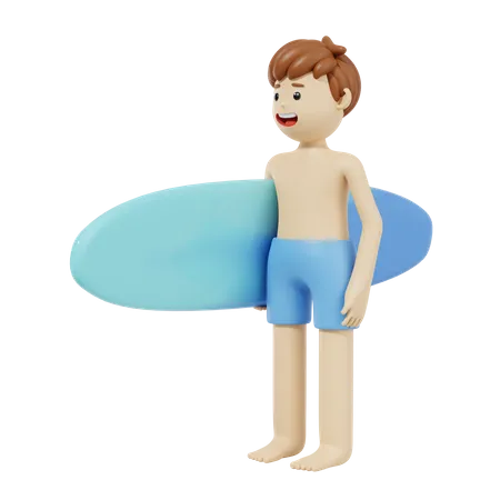 Man With Surf Board 3D Illustration