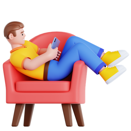 Man with Tablet Lying on Couch  3D Icon