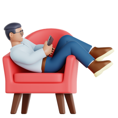 Man with Tablet Lying on Couch  3D Illustration