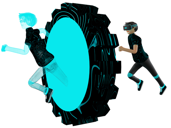 Man with time machine in metaverse 3D Illustration