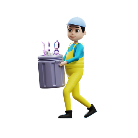 Man With Trash Can  3D Illustration