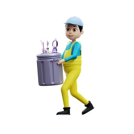Man With Trash Can  3D Illustration