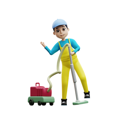 Man With Vacuum Machine  3D Illustration