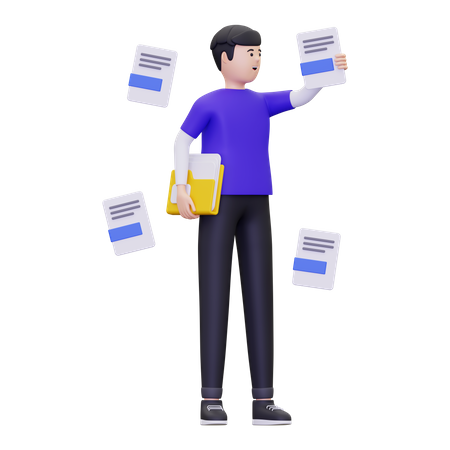 Man with various file formats  3D Illustration