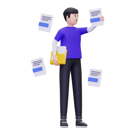 Man with various file formats  3D Illustration