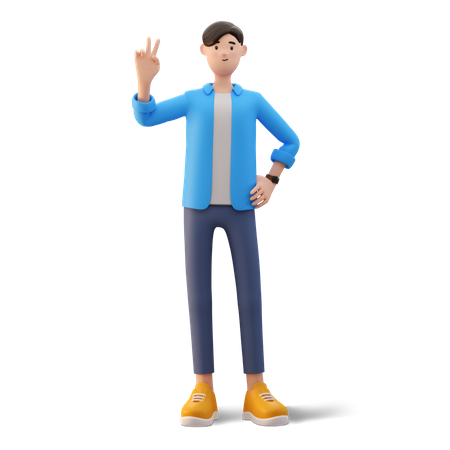 Man with victory sign  3D Illustration