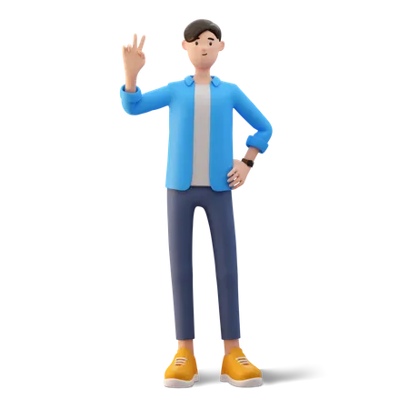 Man with victory sign  3D Illustration