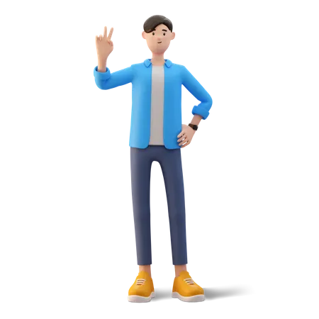 Man with victory sign 3D Illustration