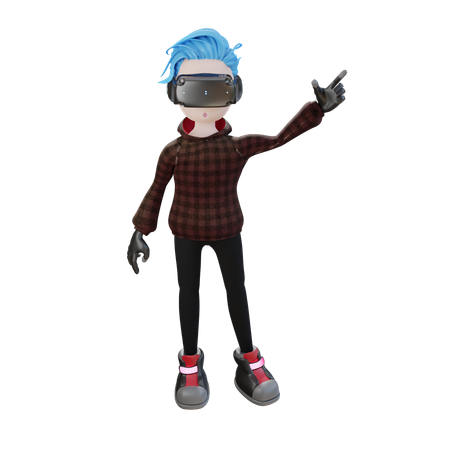 Man with VR goggles pointing hand  3D Icon