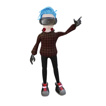 Man with VR goggles pointing hand  3D Icon