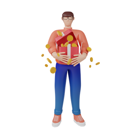 Man won cash price  3D Illustration