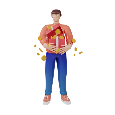 Man won cash price  3D Illustration