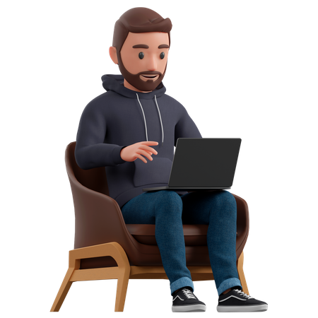 Man work on laptop  3D Illustration