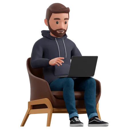 Man work on laptop  3D Illustration