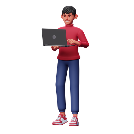 Man Work On Laptop 3D Illustration