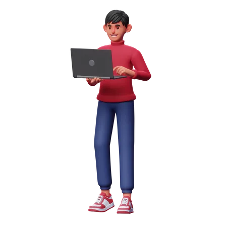 Man Work On Laptop  3D Illustration