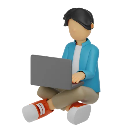 Man Work on The Laptop  3D Illustration