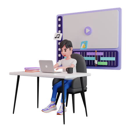 Man Working As Video Editor  3D Illustration
