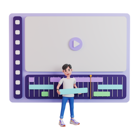 Man Working As Video Editor 3D Illustration