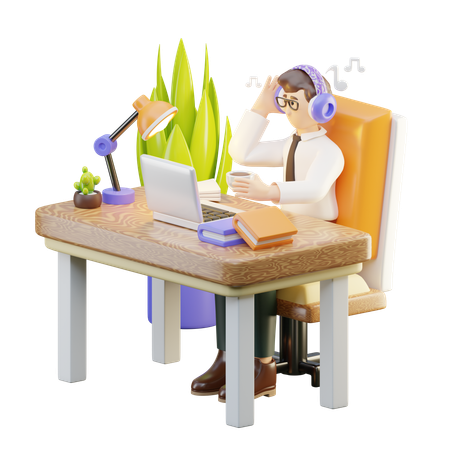 Man Working At Office  3D Illustration