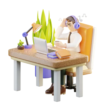 Man Working At Office  3D Illustration