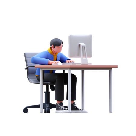 Man Working At Office  3D Illustration