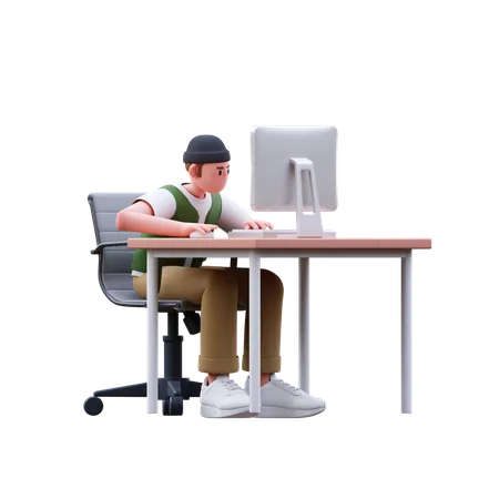 Man Working At Office  3D Illustration