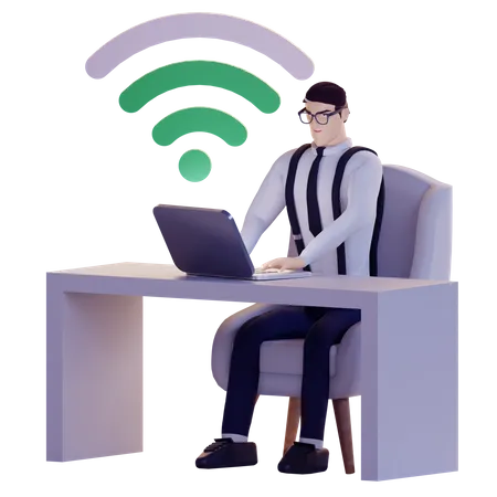 Man working at office using wifi  3D Illustration