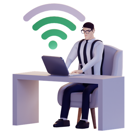 Man working at office using wifi  3D Illustration
