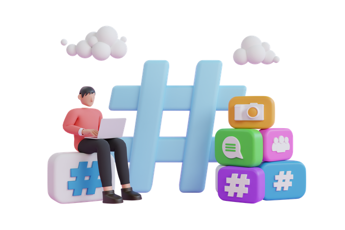 Man working for social media  3D Icon