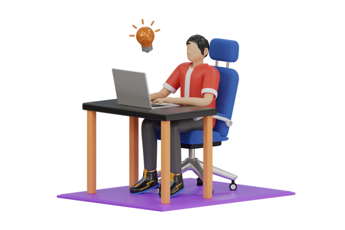 Man working from home  3D Icon