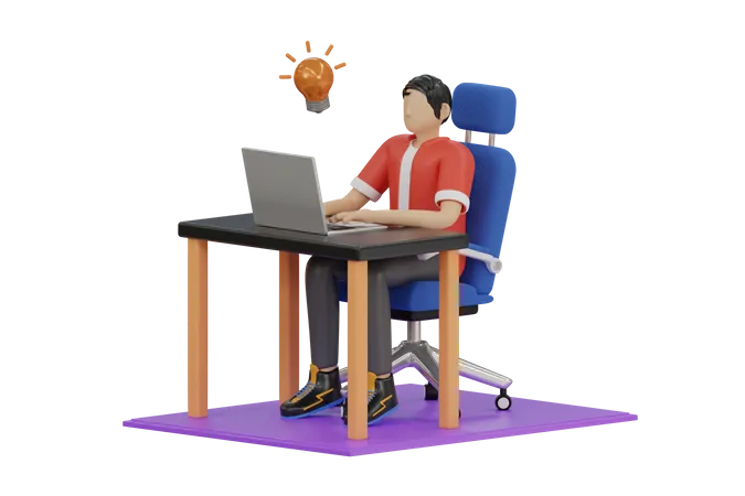 Man working from home  3D Illustration