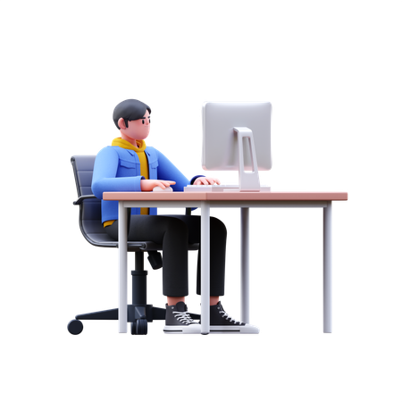 Man Working On Computer  3D Illustration