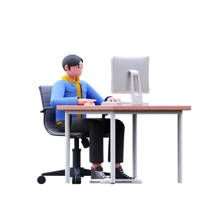 Man Working On Computer  3D Illustration