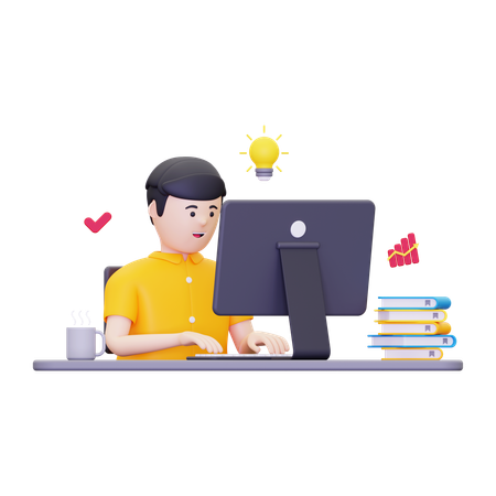 Man Working On Computer  3D Illustration