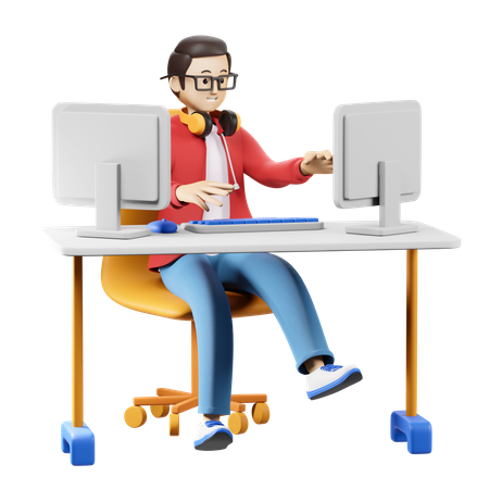 Man Working On Computer  3D Illustration