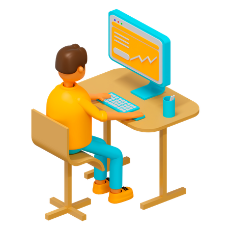 Man working on computer  3D Illustration