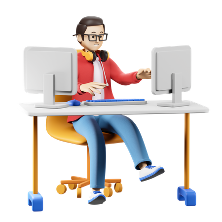 Man Working On Computer 3D Illustration