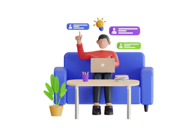 Man Working On Computers Responding To Many Messages  3D Icon