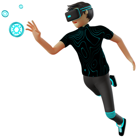 Man working on crypto coin in Metaverse 3D Illustration