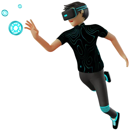 Man working on crypto coin in Metaverse 3D Illustration
