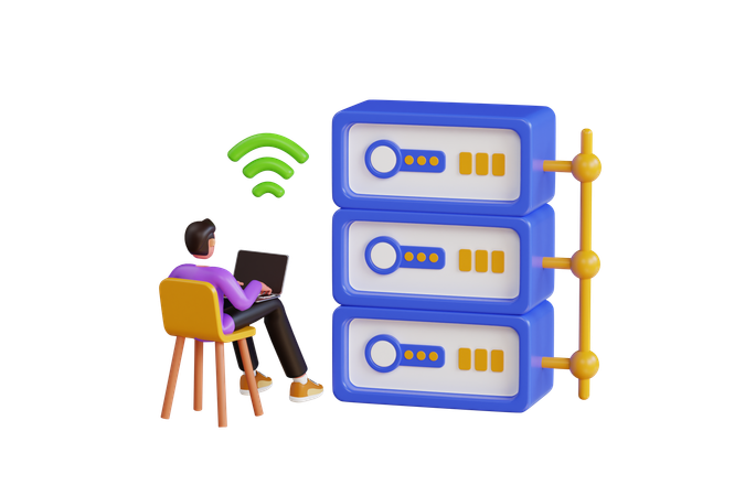 Man Working On Database Management  3D Illustration