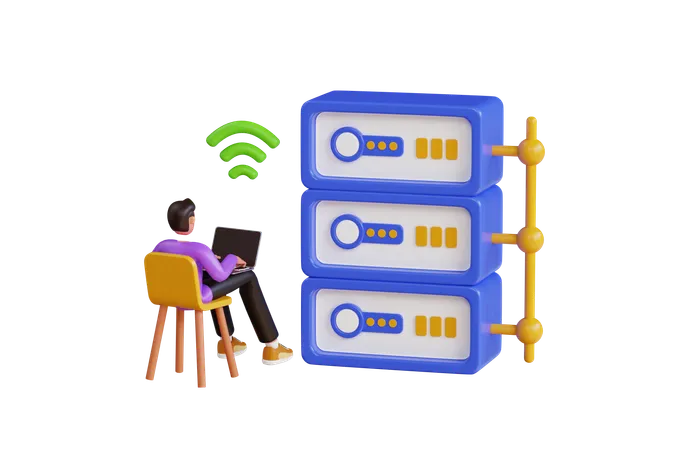 Man Working On Database Management  3D Illustration