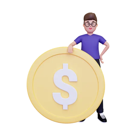 3 D Man With Big Coin 3D Illustration