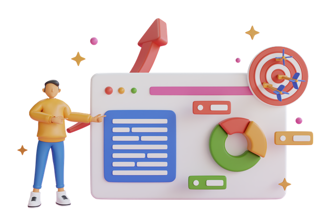 Man working on financial growth analysis  3D Icon