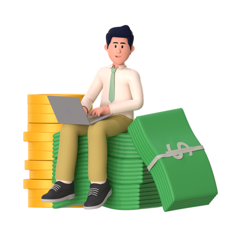 Man Working On Financial Management  3D Illustration