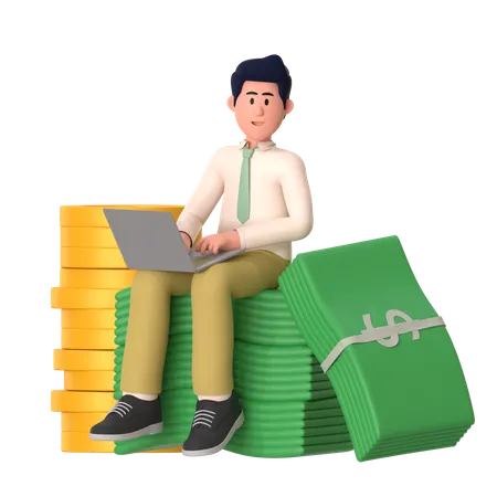 Man Working On Financial Management  3D Illustration