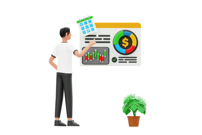 Man Working On Financial Management  3D Illustration