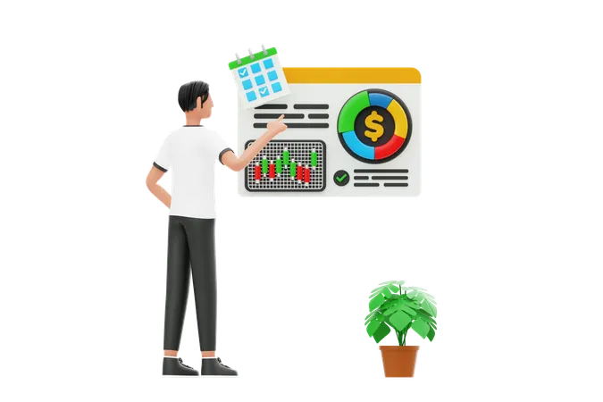 Man Working On Financial Management  3D Illustration